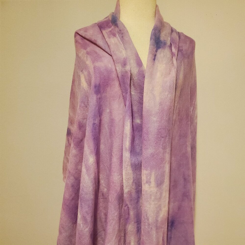 NEW XL painted cashmere wrap scarf purple brunello blue ivory white pink tie dye